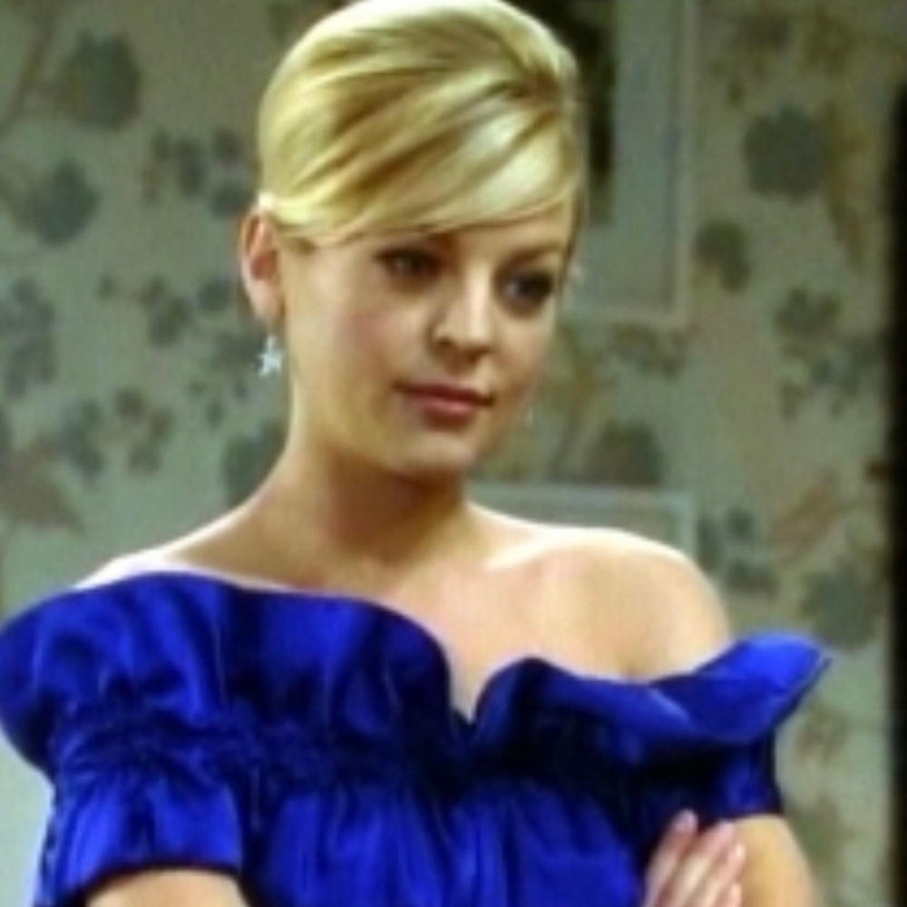 Black Halo off the shoulder cobalt blue blouse